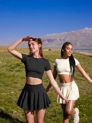 OQQ Women Mini Skirts 2 in 1 Flowy Basic Versatile Stretchy Flared Casual A-line Skirt with Pockets in Kuwait
