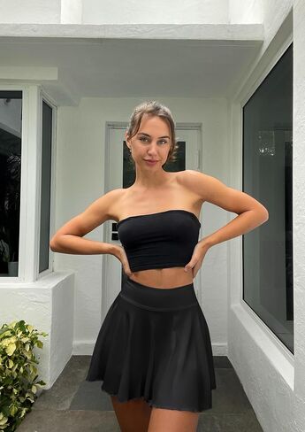 OQQ Women Mini Skirts 2 in 1 Flowy Basic Versatile Stretchy Flared Casual A-line Skirt with Pockets in Kuwait