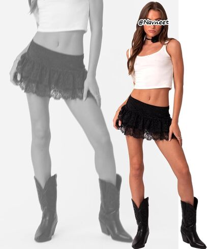 Navneet Women Sexy Y2K Sheer Lace Ruffle Mini Skirt Low Rise Mesh Ruffle Shorts Micro Skirt Coquette Going Out in Saudi Arabia