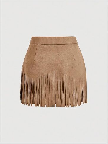 Sweatyrocks Women's Faux Suede Fringe Skirt High Checled Tassel Mini Cowgirl Tarts in Kuwait