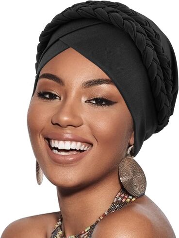 DRESHOW African Women Turban Caps Beanie Twist Headscarf Pre-Tied Double Twisted Braid Hair Cover Wrap Hat Chemo Cancer Cap in Saudi Arabia