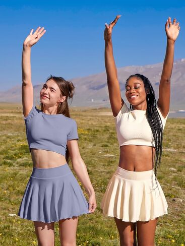 OQQ Women Mini Skirts 2 in 1 Flowy Basic Versatile Stretchy Flared Casual A-line Skirt with Pockets in Kuwait