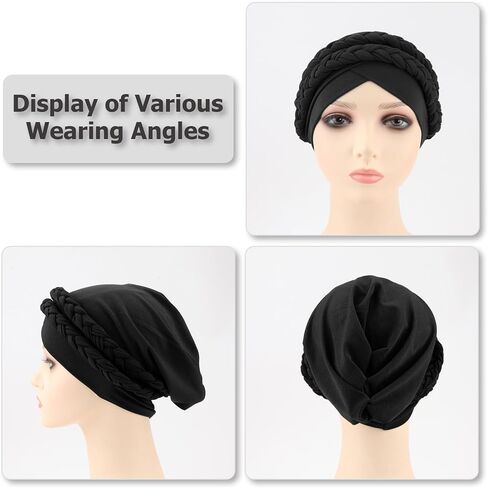 DRESHOW African Women Turban Caps Beanie Twist Headscarf Pre-Tied Double Twisted Braid Hair Cover Wrap Hat Chemo Cancer Cap in Saudi Arabia