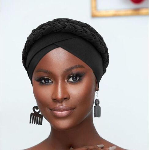 DRESHOW African Women Turban Caps Beanie Twist Headscarf Pre-Tied Double Twisted Braid Hair Cover Wrap Hat Chemo Cancer Cap in Saudi Arabia