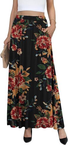 Yincro Womens Maxi Skirt عرضة طور عالي المرونة مرنة المرونة الطويلة مع جيوب in Saudi Arabia