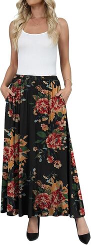 Yincro Womens Maxi Skirt عرضة طور عالي المرونة مرنة المرونة الطويلة مع جيوب in Saudi Arabia