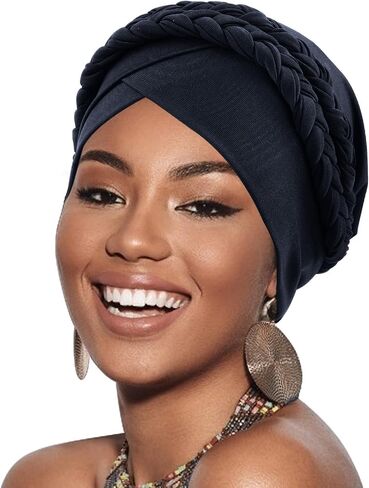DRESHOW African Women Turban Caps Beanie Twist Headscarf Pre-Tied Double Twisted Braid Hair Cover Wrap Hat Chemo Cancer Cap in Saudi Arabia