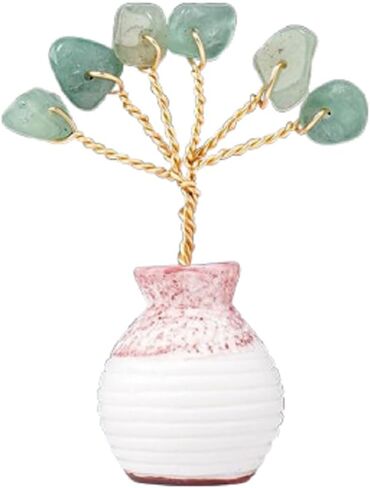 Mini Gemstone Life Tree in Decorative Vase – 5cm | Handcrafted Crystal Décor (Green Aventurine) in Saudi Arabia