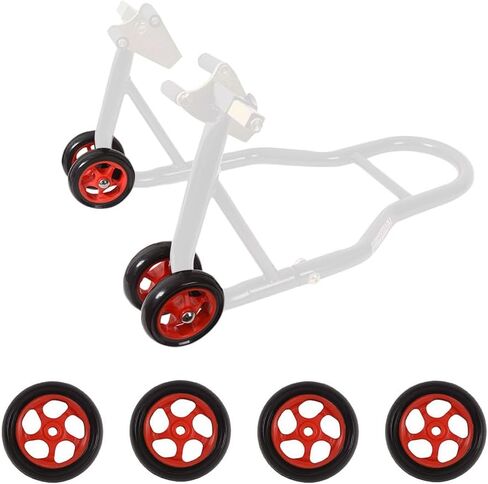 MOTO4U Motorcycle Stand Wheels Replacement for Front Lift Stand Rear Stand Triple Tree Stand Single-sided Swingarm Stand 4PC Tyres Red in Saudi Arabia