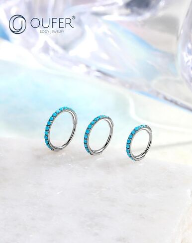 OUFER Turquoise Nose Rings Hoop for Women Men, 316L Surgical Steel 20G Nose Piercing Jewelry, Hinged Segment Septum Lip Rings Cartilage Conch Rook Helix Tragus Daith Earrings-6MM in Saudi Arabia