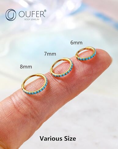 oufer turquoise الأنف حلقات طوق للنساء الرجال ، 316L من الصلب الجراحي 20g أنف مجوهرات ثقب ، مقسم حلقات شفة الحاجز الغضاريف المحبب روك هولكس tragus daith الأقراط-6 مم in Kuwait