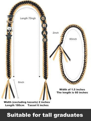 Tftafan 2 قطعة طويلة خريج طويل Leis 70 بوصة التخرج Lei قلادة من 2025 التخرج قلادات مضفر من أجل التخرج من كلية ثانوية ديي ديكورز in Kuwait