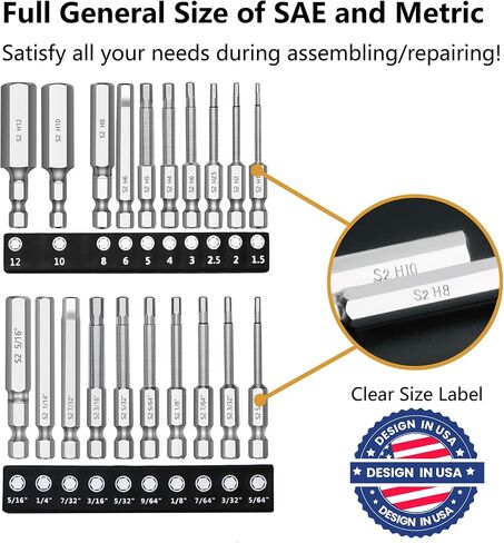 MulWark Hex Head Allen Wrench Drill Bit Set 20PC (10pc Metric & 10pc SAE), 2.3" Long 1/4" Diameter Quick Release Shank Magnetic Screwdriver Bit Set for Assembling Furniture in Saudi Arabia