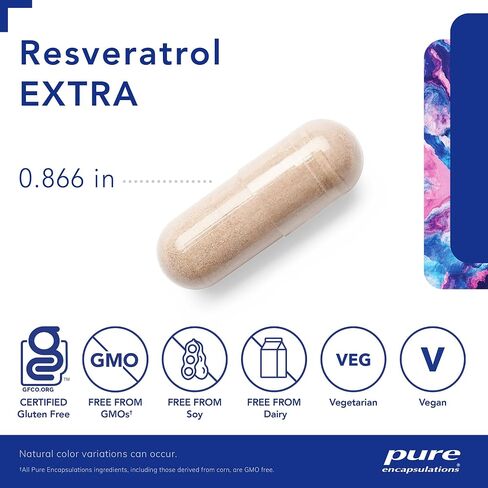 Pure Encapsulations Resveratrol EXTRA - 100 mg Trans-Resveratrol - For Healthy Cellular & Cardiovascular Function* - Antioxidants Supplement - Non-GMO & Gluten Free - 120 Capsules in Kuwait