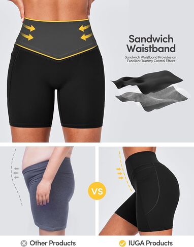 IUGA Tummy Control Biker Shorts Women with Pockets Workout Gym Shorts High Waisted Yoga Running Compression Shorts Spandex in Saudi Arabia