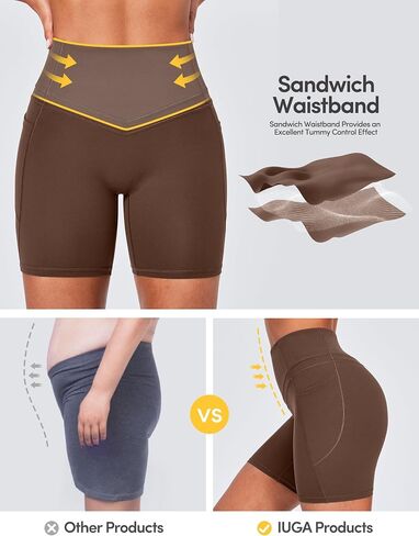IUGA Tummy Control Biker Shorts Women with Pockets Workout Gym Shorts High Waisted Yoga Running Compression Shorts Spandex in Saudi Arabia