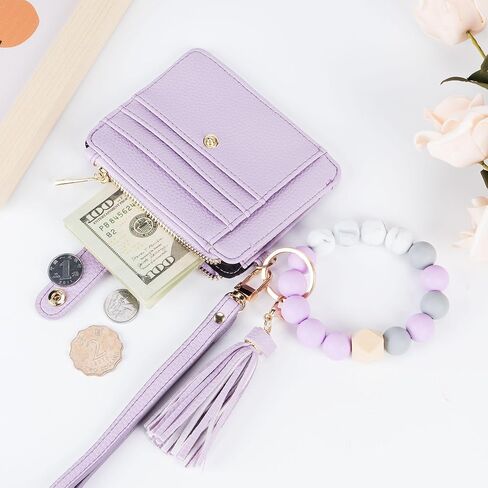 محفظة سلسلة مفاتيح مع سوار RFID حظر حامل بطاقة ائتمان المعصم ، حلقة شرابة حبة السيليكون للنساء in Kuwait