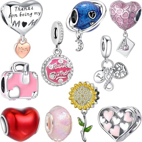 10PCS Charms Compatible with Pandora Charms Bracelet Necklace, Charms for Bracelets for Women, the Beads with Cubic Zirconias Are the Perfect Jewelry Gift for Women, Ideal for Christmas, Birthdays, Mother's Day, and Valentine's Day. in Saudi Arabia