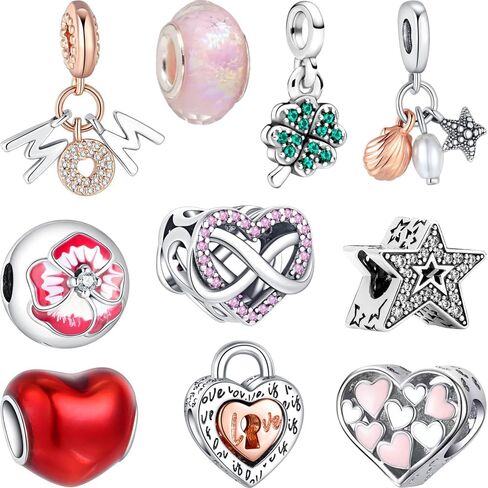 10PCS Charms Compatible with Pandora Charms Bracelet Necklace, Charms for Bracelets for Women, the Beads with Cubic Zirconias Are the Perfect Jewelry Gift for Women, Ideal for Christmas, Birthdays, Mother's Day, and Valentine's Day. in Saudi Arabia