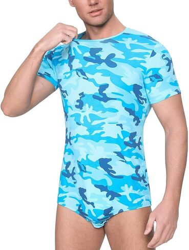 Adult Onesie for Men Cotton Pajama Jumpsuits One Piece Romper Bodysuit Short Sleeve Camouflage Top in Kuwait