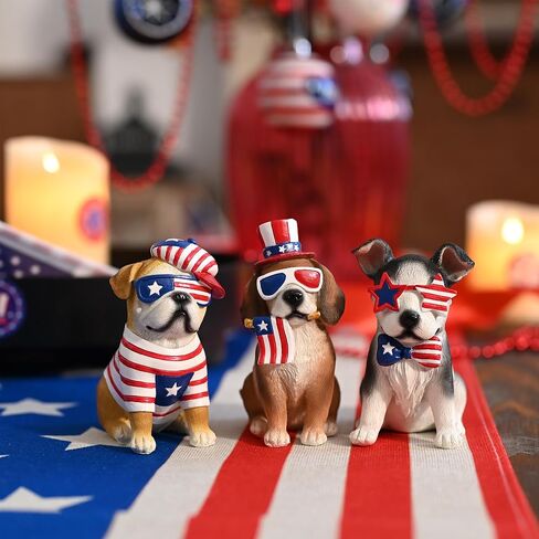 Valery Madelyn 4th of July Decorations Puppy Dog Patriotic Decoration, Medium 3Pcs Dogs Figurines Garden Statues Outdoor Yard Decorations, Memorial Day Independence Day Home Decor in Saudi Arabia