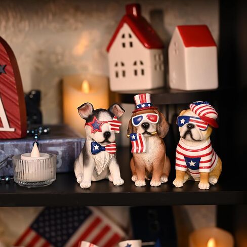 Valery Madelyn 4th of July Decorations Puppy Dog Patriotic Decoration, Medium 3Pcs Dogs Figurines Garden Statues Outdoor Yard Decorations, Memorial Day Independence Day Home Decor in Saudi Arabia