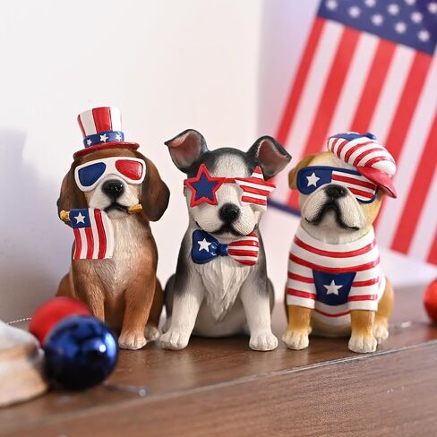 Valery Madelyn 4th of July Decorations Puppy Dog Patriotic Decoration, Medium 3Pcs Dogs Figurines Garden Statues Outdoor Yard Decorations, Memorial Day Independence Day Home Decor in Saudi Arabia