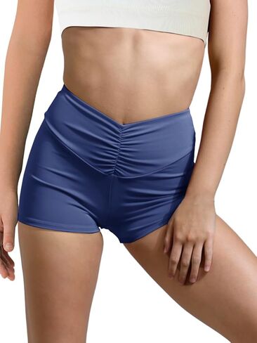 Haloumoning Girls Athletic Ruched v-Waist Shorts Kids Workout Yoga Dance Shorts Shorts النشطين للجمباز in Kuwait