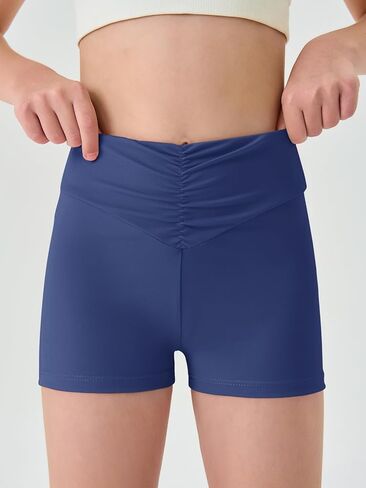 Haloumoning Girls Athletic Ruched v-Waist Shorts Kids Workout Yoga Dance Shorts Shorts النشطين للجمباز in Kuwait