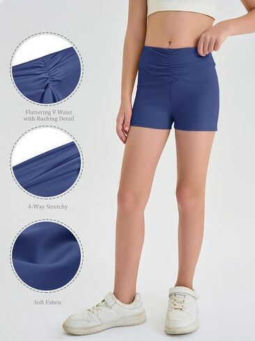 Haloumoning Girls Athletic Ruched v-Waist Shorts Kids Workout Yoga Dance Shorts Shorts النشطين للجمباز in Kuwait