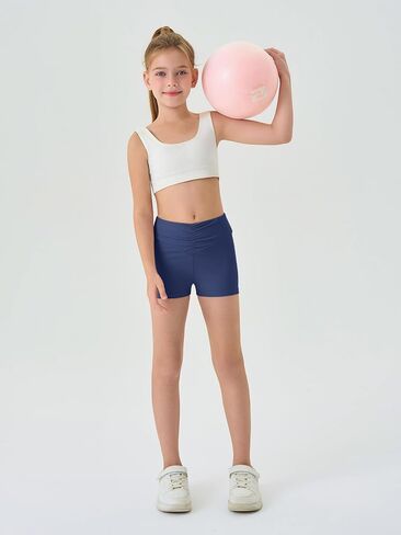 Haloumoning Girls Athletic Ruched v-Waist Shorts Kids Workout Yoga Dance Shorts Shorts النشطين للجمباز in Kuwait