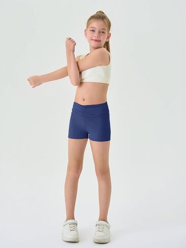Haloumoning Girls Athletic Ruched v-Waist Shorts Kids Workout Yoga Dance Shorts Shorts النشطين للجمباز in Kuwait