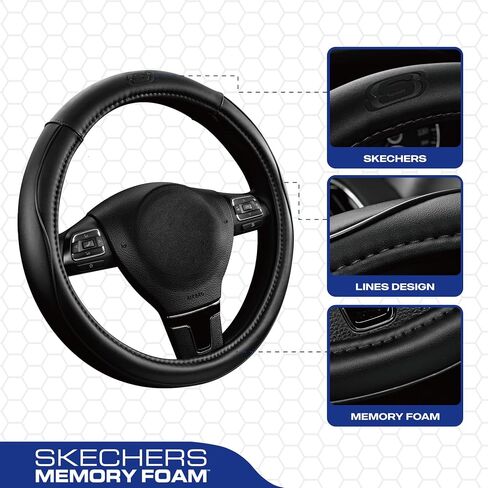 Skechers Memory Foam Steering Wheel Cover,Piping Microfiber Leather Steering Wheel Cover Sporty Universal Fit 14" 1/2-15" Car Wheel Protector for Men Women Fit Suvs,Vans,Sedans,Car,Trucks,Black in Saudi Arabia
