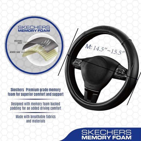 Skechers Memory Foam Steering Wheel Cover,Piping Microfiber Leather Steering Wheel Cover Sporty Universal Fit 14" 1/2-15" Car Wheel Protector for Men Women Fit Suvs,Vans,Sedans,Car,Trucks,Black in Saudi Arabia