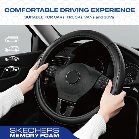 Skechers Memory Foam Steering Wheel Cover,Piping Microfiber Leather Steering Wheel Cover Sporty Universal Fit 14" 1/2-15" Car Wheel Protector for Men Women Fit Suvs,Vans,Sedans,Car,Trucks,Black in Saudi Arabia