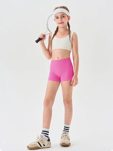 Haloumoning Girls High Waist Side Pinhole Athletic Shorts Kids Gymnastic Stretchy Yoga Volleyball Shorts 7-14 Years in Kuwait