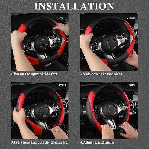 CAR PASS Faux Leather Steering Wheel Cover and Waterproof Car Floor Mats,Universal Car Combo Fit for 95% Sedan,SUV,Cars,14.5-15inch Sporty Anti-Slip Safety Comfortable Design(Black＆Red) in Saudi Arabia