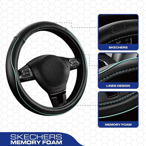 Skechers Memory Foam Steering Wheel Cover,Piping Microfiber Leather Steering Wheel Cover Sporty Universal Fit 14" 1/2-15" Car Wheel Protector for Men Women Fit Suvs,Vans,Sedans,Car,Trucks,Black in Saudi Arabia
