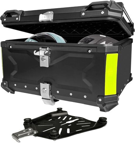 Aluminum Motorcycle Trunk Box, Universal 65L Waterproof Top Case with Security Lock for Helmet Luggage (Black) in Kuwait