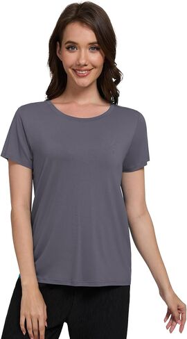 Wiwi Pajama Top for Women Short Scoop Neck Pajamas Soft Viscose من Bamboo Basic Solid T-Shirt PJ S-XXL in Kuwait