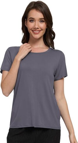 Wiwi Pajama Top for Women Short Scoop Neck Pajamas Soft Viscose من Bamboo Basic Solid T-Shirt PJ S-XXL in Kuwait