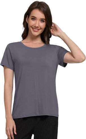 Wiwi Pajama Top for Women Short Scoop Neck Pajamas Soft Viscose من Bamboo Basic Solid T-Shirt PJ S-XXL in Kuwait