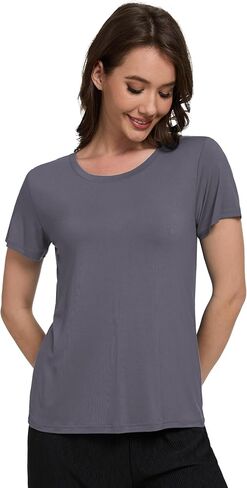 Wiwi Pajama Top for Women Short Scoop Neck Pajamas Soft Viscose من Bamboo Basic Solid T-Shirt PJ S-XXL in Kuwait