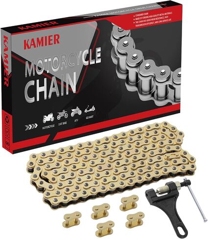 KAMIER 428 Motorcycle Chain 132 Link Gold with Chain Breaker for TTR125 TTR225 Hawk 250 Boom Vader 125 Apollo RFZ TaoTao Coleman 110cc 125cc 150cc Pit Dirt Bike 4 Wheeler ATV Go Kart Heavy Duty Parts in Saudi Arabia
