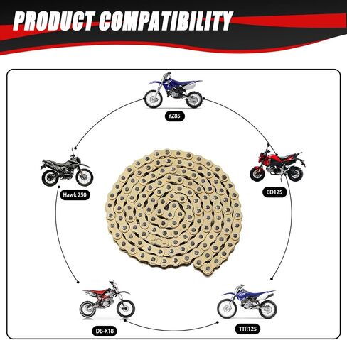 KAMIER 428 Motorcycle Chain 132 Link Gold with Chain Breaker for TTR125 TTR225 Hawk 250 Boom Vader 125 Apollo RFZ TaoTao Coleman 110cc 125cc 150cc Pit Dirt Bike 4 Wheeler ATV Go Kart Heavy Duty Parts in Saudi Arabia