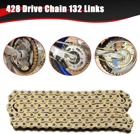 KAMIER 428 Motorcycle Chain 132 Link Gold with Chain Breaker for TTR125 TTR225 Hawk 250 Boom Vader 125 Apollo RFZ TaoTao Coleman 110cc 125cc 150cc Pit Dirt Bike 4 Wheeler ATV Go Kart Heavy Duty Parts in Saudi Arabia