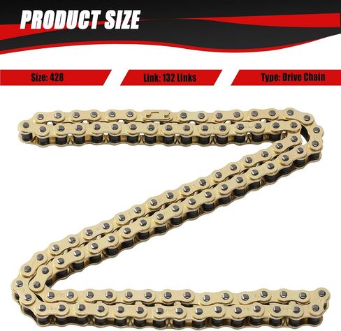 KAMIER 428 Motorcycle Chain 132 Link Gold with Chain Breaker for TTR125 TTR225 Hawk 250 Boom Vader 125 Apollo RFZ TaoTao Coleman 110cc 125cc 150cc Pit Dirt Bike 4 Wheeler ATV Go Kart Heavy Duty Parts in Saudi Arabia