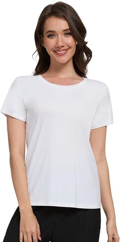 Wiwi Pajama Top for Women Short Scoop Neck Pajamas Soft Viscose من Bamboo Basic Solid T-Shirt PJ S-XXL in Kuwait
