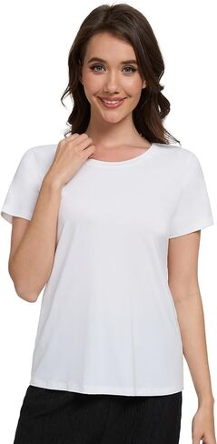 Wiwi Pajama Top for Women Short Scoop Neck Pajamas Soft Viscose من Bamboo Basic Solid T-Shirt PJ S-XXL in Kuwait