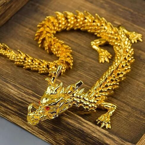 LIYAOLI 3D Golden Dragon Articulated Dragon 2024 Chinese Dragon Statue Metal Gold Dragon 9 Inch Luck Dragon for Home Office Desk Decoration in Kuwait